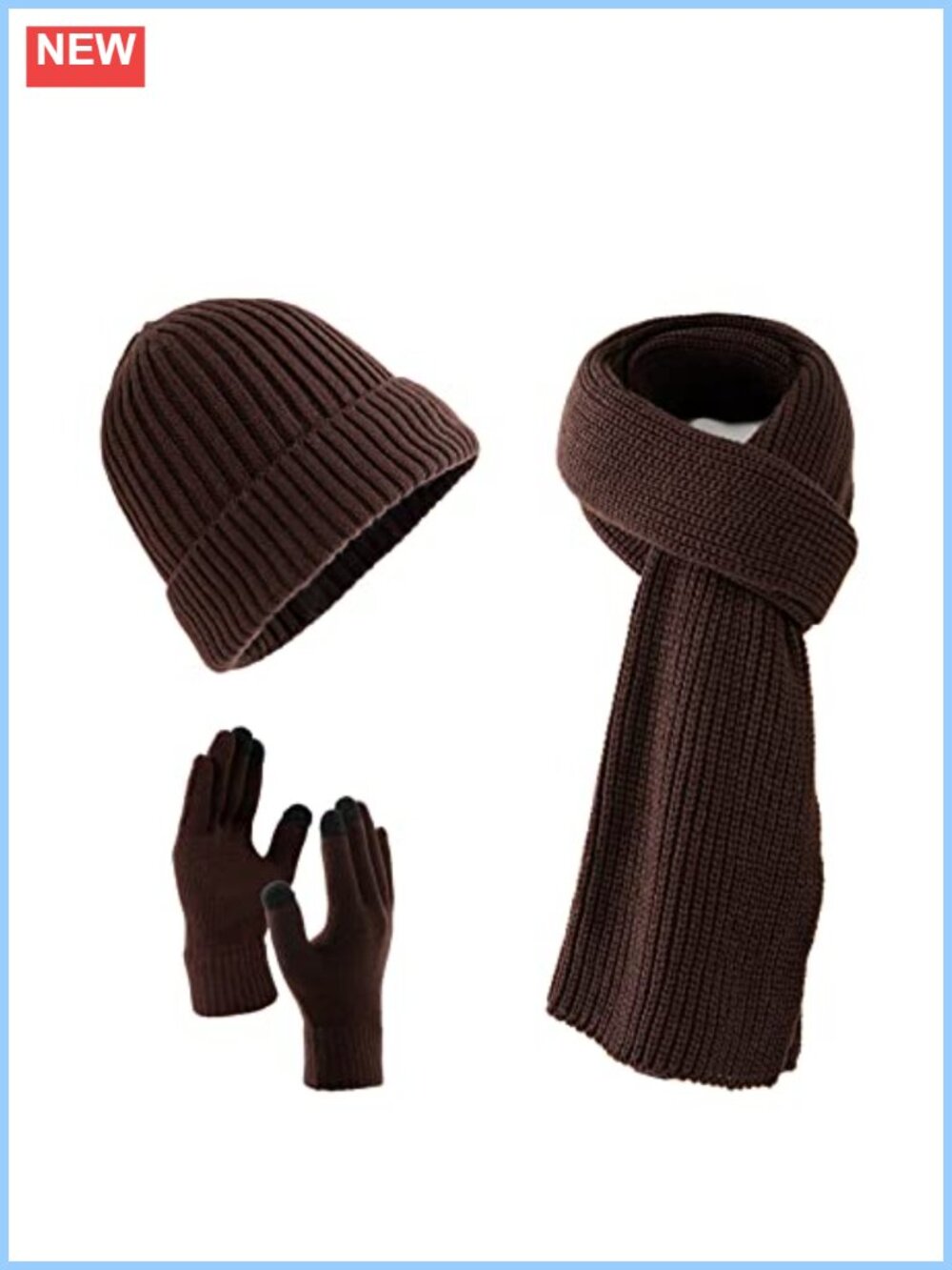 3 Pc Winter Set Beanie Hat Scarf Touchscreen Gloves Fleece Lined Polyester